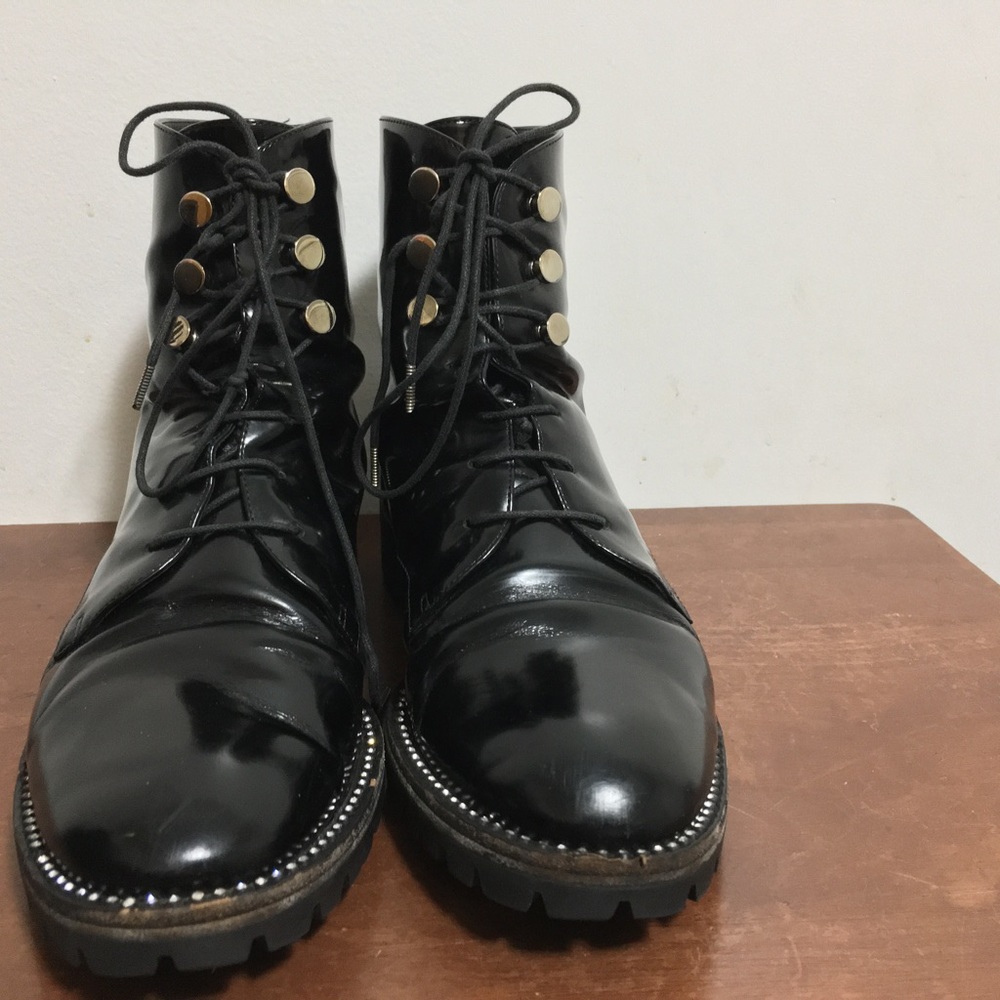 Christian Dior Leather Boots. With Rhinestones And Leather Laces And Lug Soles - Picture 8 of 13